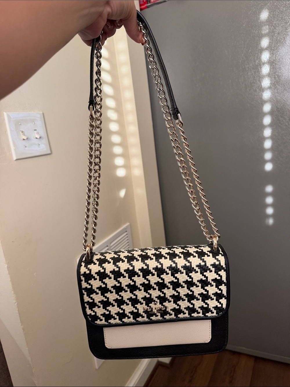 kate spade Black & White Houndstooth Chain Shoulder Bag